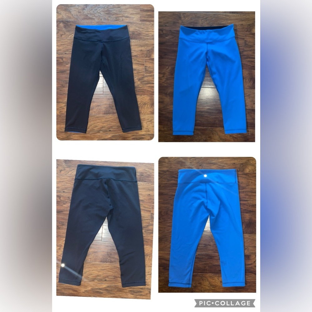 🍋 VGUC Lululemon Wunder Under Crop *Reversible in Beaming Blue/Black - Sz 8